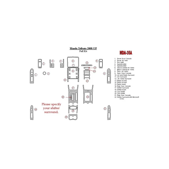 Mazda Tribute 2008-UP Full Set Interior BD Dash Trim Kit