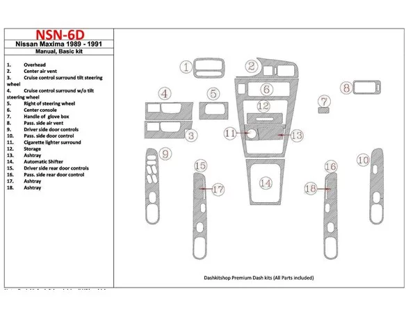 Nissan Maxima 1989-1991 Basic Set, Manual Gearbox, 18 Parts set Interior BD Dash Trim Kit - 1 - Interior Dash Trim Kit