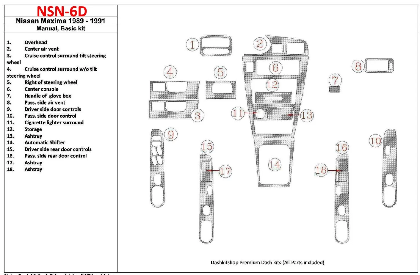 Nissan Maxima 1989-1991 Basic Set, Manual Gearbox, 18 Parts set Interior BD Dash Trim Kit - 1 - Interior Dash Trim Kit