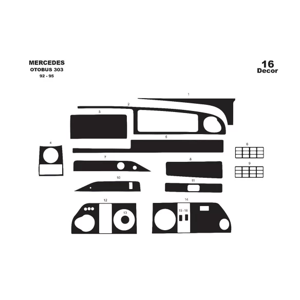 Mercedes 0 303 01.92-01.95 3D Interior Dashboard Trim Kit Dash Trim Dekor 14-Parts