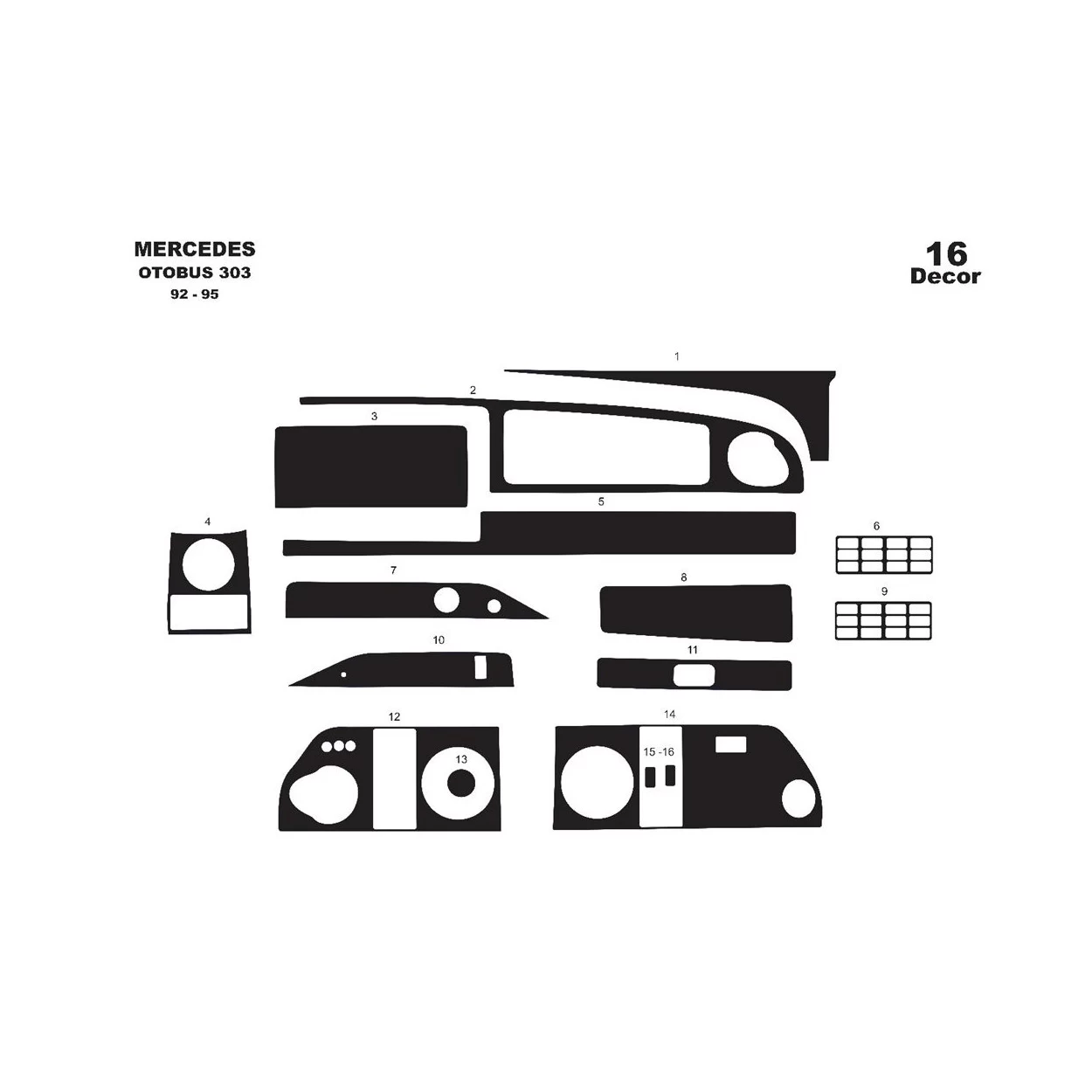 Mercedes 0 303 01.92-01.95 3D Interior Dashboard Trim Kit Dash Trim Dekor 14-Parts