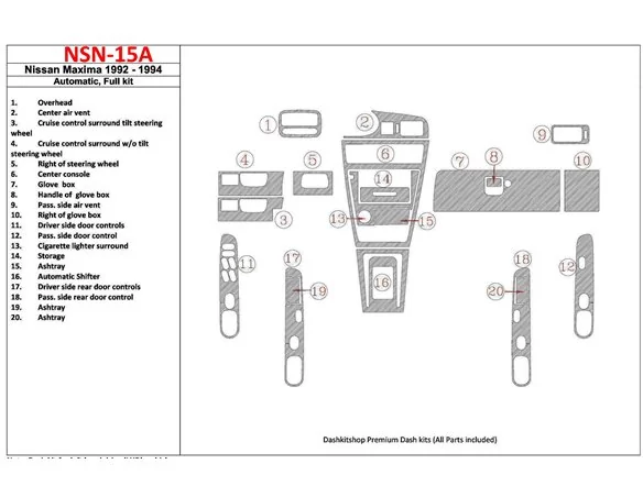 Nissan Maxima 1992-1994 Automatic Gearbox, Full Set, 20 Parts set Interior BD Dash Trim Kit - 1 - Interior Dash Trim Kit