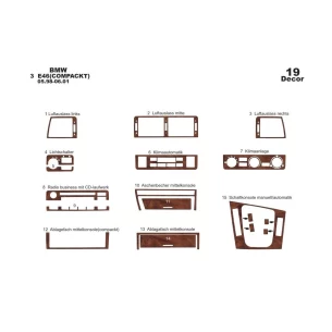 BMW 3 Series E46 Compact 04.98-12.04 3D Interior Dashboard Trim Kit Dash Trim Dekor 19-Parts 2