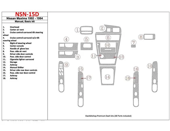 Nissan Maxima 1992-1994 Manual Gearbox, Basic Set, 18 Parts set Interior BD Dash Trim Kit - 1 - Interior Dash Trim Kit