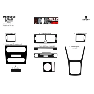 Mercedes A-Class W169 B-Class W245 07.2004 3D Interior Dashboard Trim Kit Dash Trim Dekor 10-Parts