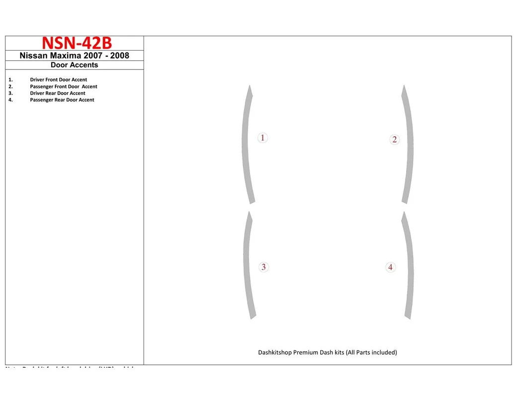 Nissan Maxima 2007-2008 Doors Accent Interior BD Dash Trim Kit - 1 - Interior Dash Trim Kit