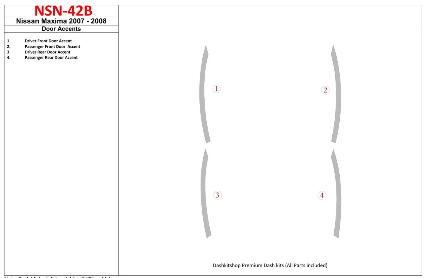 Nissan Maxima 2007-2008 Doors Accent Interior BD Dash Trim Kit - 1 - Interior Dash Trim Kit