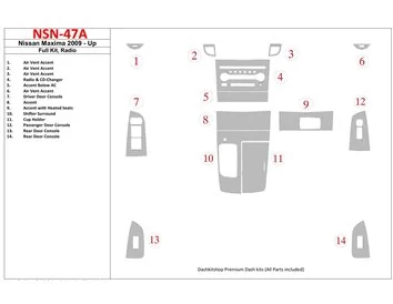 Nissan Maxima 2009-UP Full Set, Radio Interior BD Dash Trim Kit - 1 - Interior Dash Trim Kit