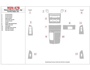 Nissan Maxima 2009-UP Full Set, Radio, A/C Interior BD Dash Trim Kit - 2 - Interior Dash Trim Kit