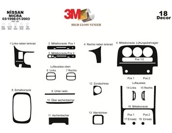 Nissan Micra 03.98-12.02 3D Interior Dashboard Trim Kit Dash Trim Dekor 18-Parts