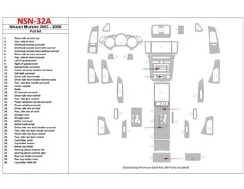 Nissan Murano 2003-2008 Full Set Interior BD Dash Trim Kit - 1 - Interior Dash Trim Kit