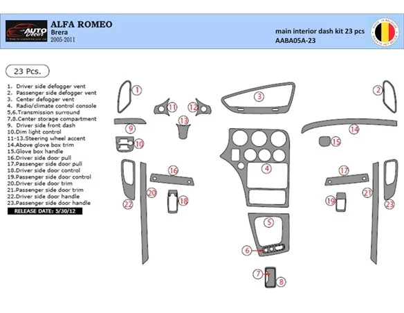 Alfa Romeo Brera 2005-2011 3D Interior Dashboard Trim Kit Dash Trim Dekor 22-Parts - 1 - Interior Dash Trim Kit