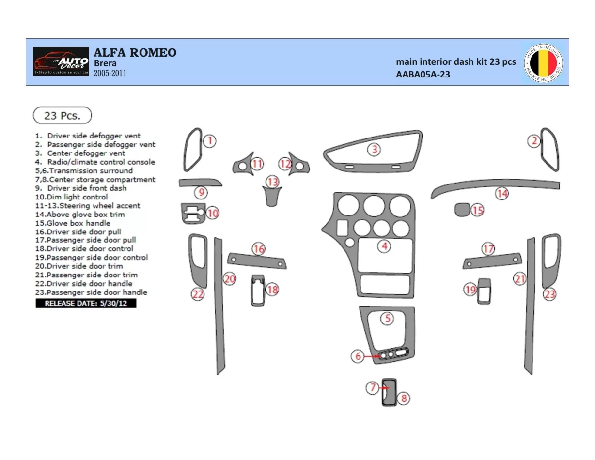 Alfa Romeo Brera 2005-2011 3D Interior Dashboard Trim Kit Dash Trim Dekor 22-Parts - 1 - Interior Dash Trim Kit
