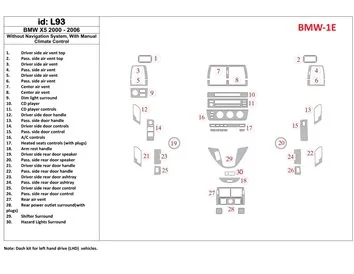 BMW X5 2000-2006 Without NAVI system, Manual Gearbox AC Control Interior BD Dash Trim Kit - 1 - Interior Dash Trim Kit