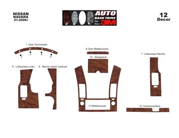 Nissan Navara D40 02.06-12.10 3D Interior Dashboard Trim Kit Dash Trim Dekor 12-Parts