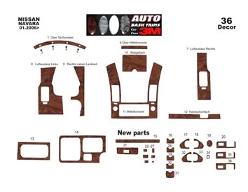 Nissan Navara D40 02.06-12.10 3D Interior Dashboard Trim Kit Dash Trim Dekor 36-Parts