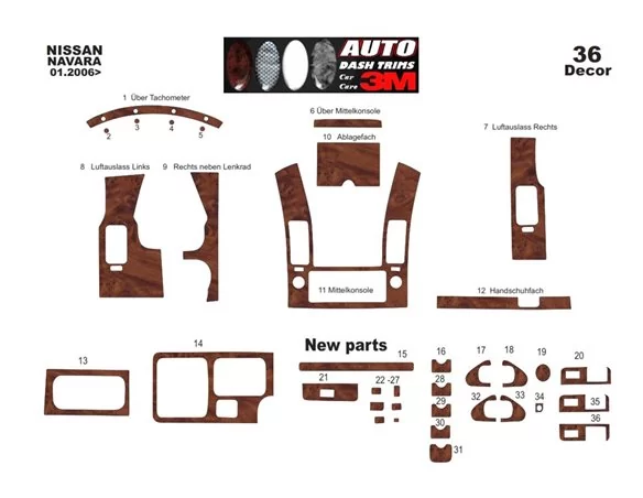 Nissan Navara D40 02.06-12.10 3D Interior Dashboard Trim Kit Dash Trim Dekor 36-Parts