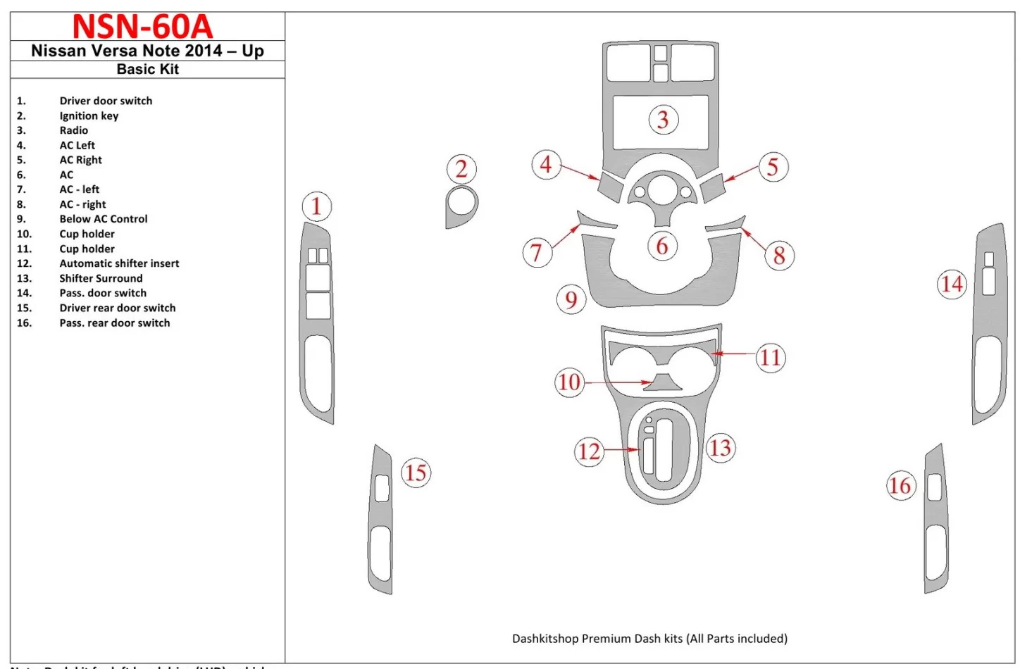 Nissan Note 2014-UP Basic Set Interior BD Dash Trim Kit - 1 - Interior Dash Trim Kit