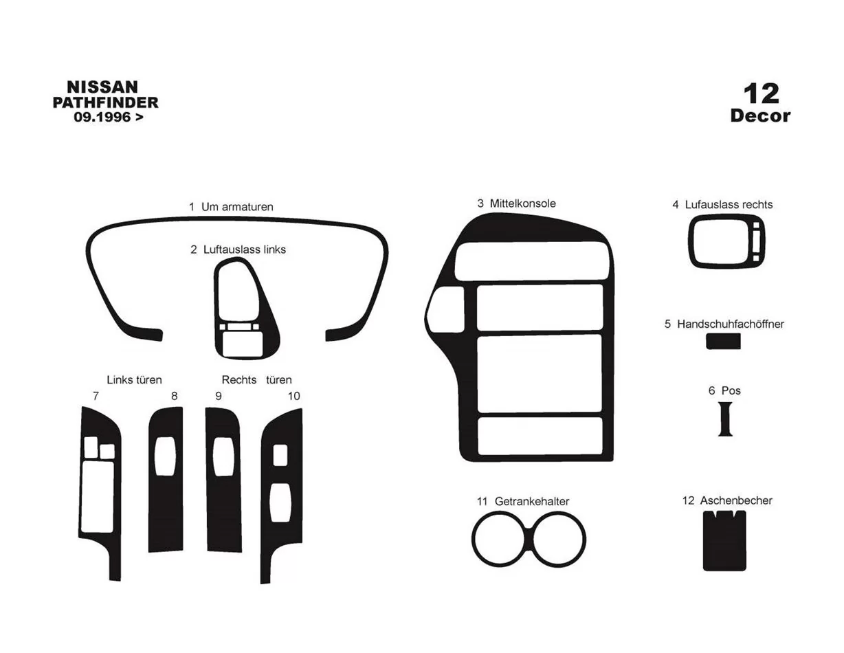Nissan Pathfinder 09.96-12.01 3D Interior Dashboard Trim Kit Dash Trim Dekor 12-Parts - 1 - Interior Dash Trim Kit