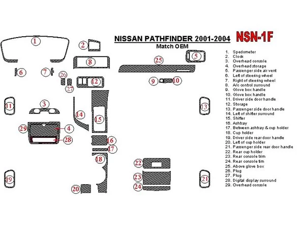 Nissan Pathfinder 2001-2004 OEM Compliance Interior BD Dash Trim Kit - 1 - Interior Dash Trim Kit