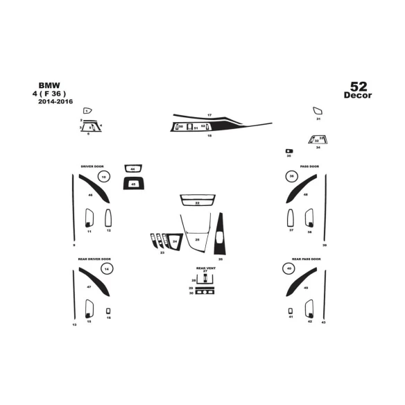 BMW 4-Series F36 2014-2016 3D Interior Dashboard Trim Kit Dash Trim Dekor 52-Parts
