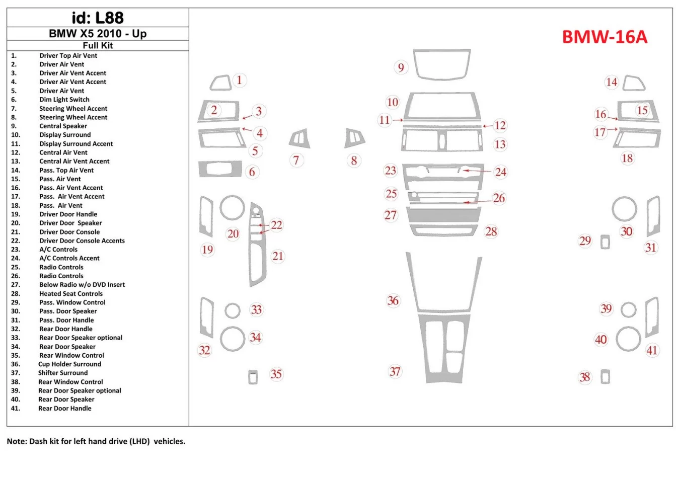 BMW X5 2010-UP Full Set Interior BD Dash Trim Kit - 1 - Interior Dash Trim Kit