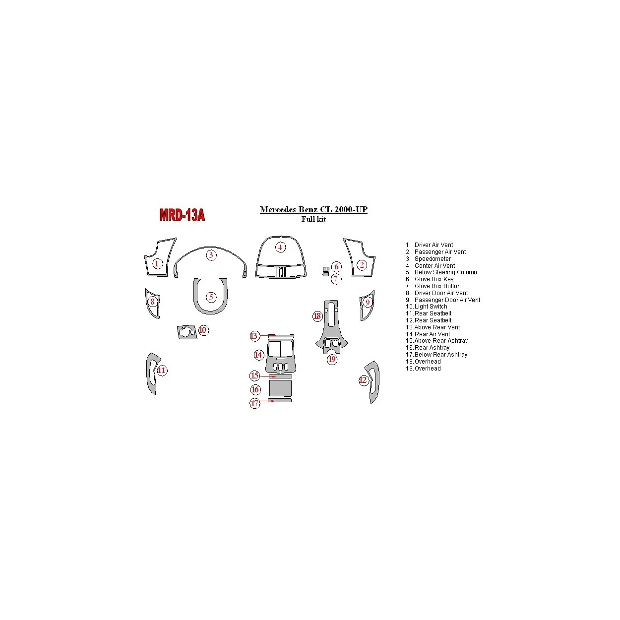 Mercedes Benz CL Class 2000-UP Full Set Interior BD Dash Trim Kit