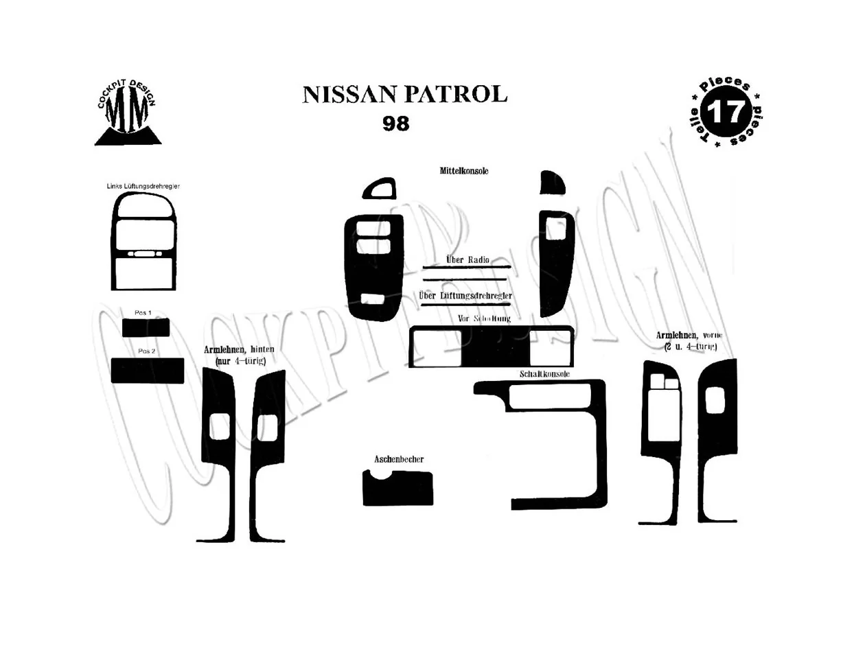 Nissan Patrol 03.1998 3D Interior Dashboard Trim Kit Dash Trim Dekor 17-Parts - 1 - Interior Dash Trim Kit