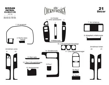 Nissan Patrol 03.98-01.00 3D Interior Dashboard Trim Kit Dash Trim Dekor 21-Parts