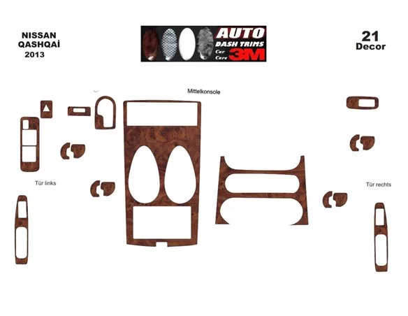 Nissan Qashqa? 01.2013 3D Interior Dashboard Trim Kit Dash Trim Dekor 21-Parts