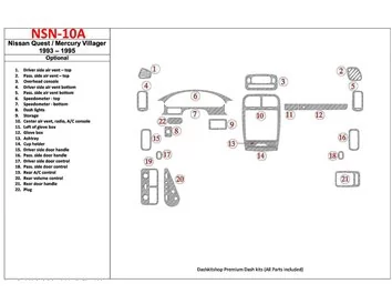 Nissan Quest 1993-1995 Full Set, 21 Parts set Interior BD Dash Trim Kit - 1 - Interior Dash Trim Kit