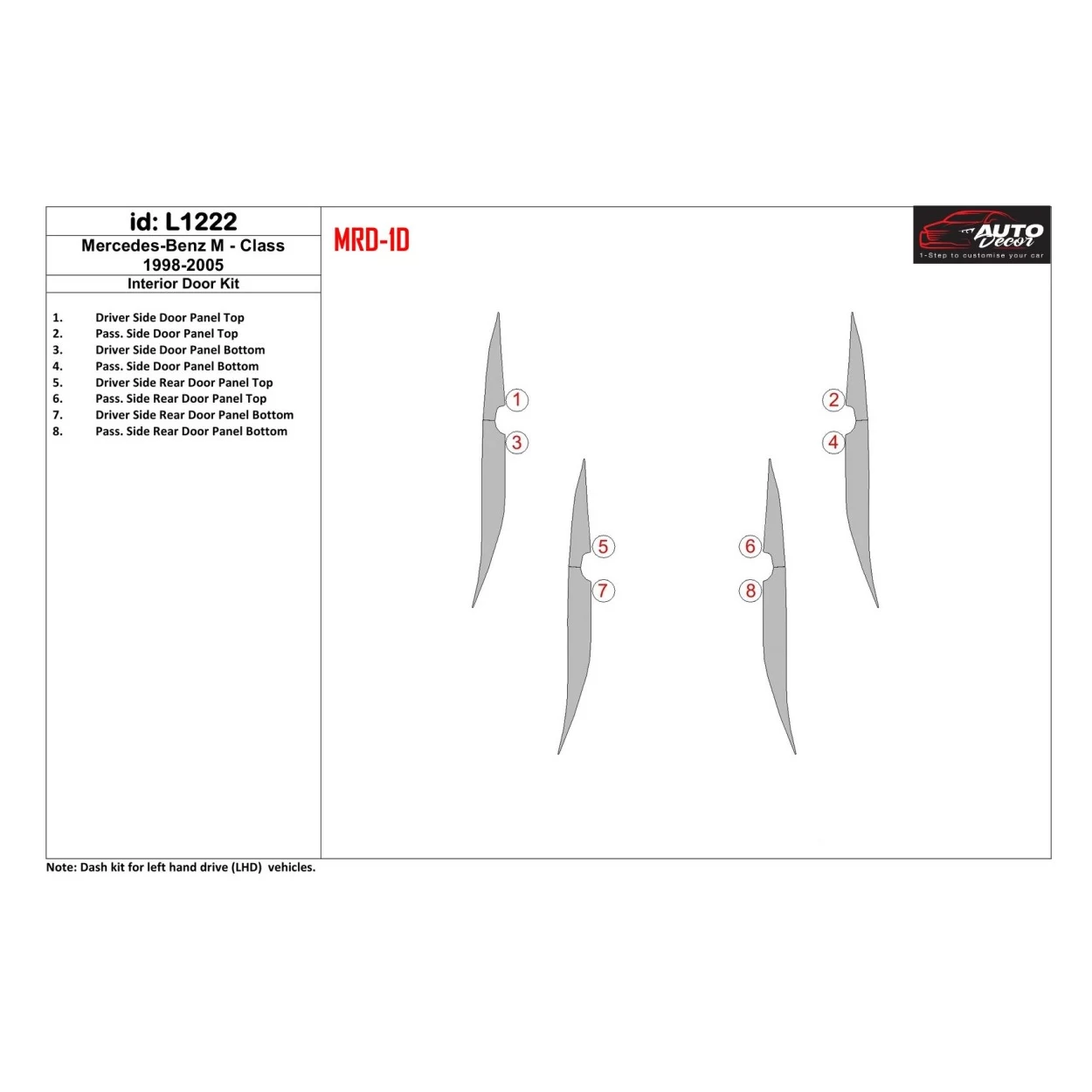 Mercedes Benz M Class 1998-2005 Interior Doors Kit Interior BD Dash Trim Kit