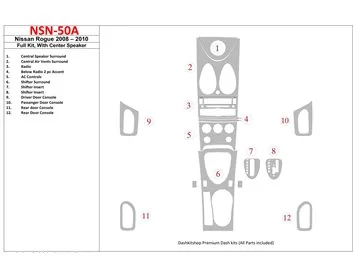 Nissan Rogue 2008-2010 Full Set, With Center Speaker Interior BD Dash Trim Kit - 1 - Interior Dash Trim Kit