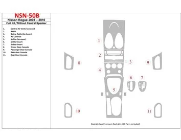 Nissan Roque 2008-2010 Full Set, Without Center Speaker Interior BD Dash Trim Kit - 1 - Interior Dash Trim Kit