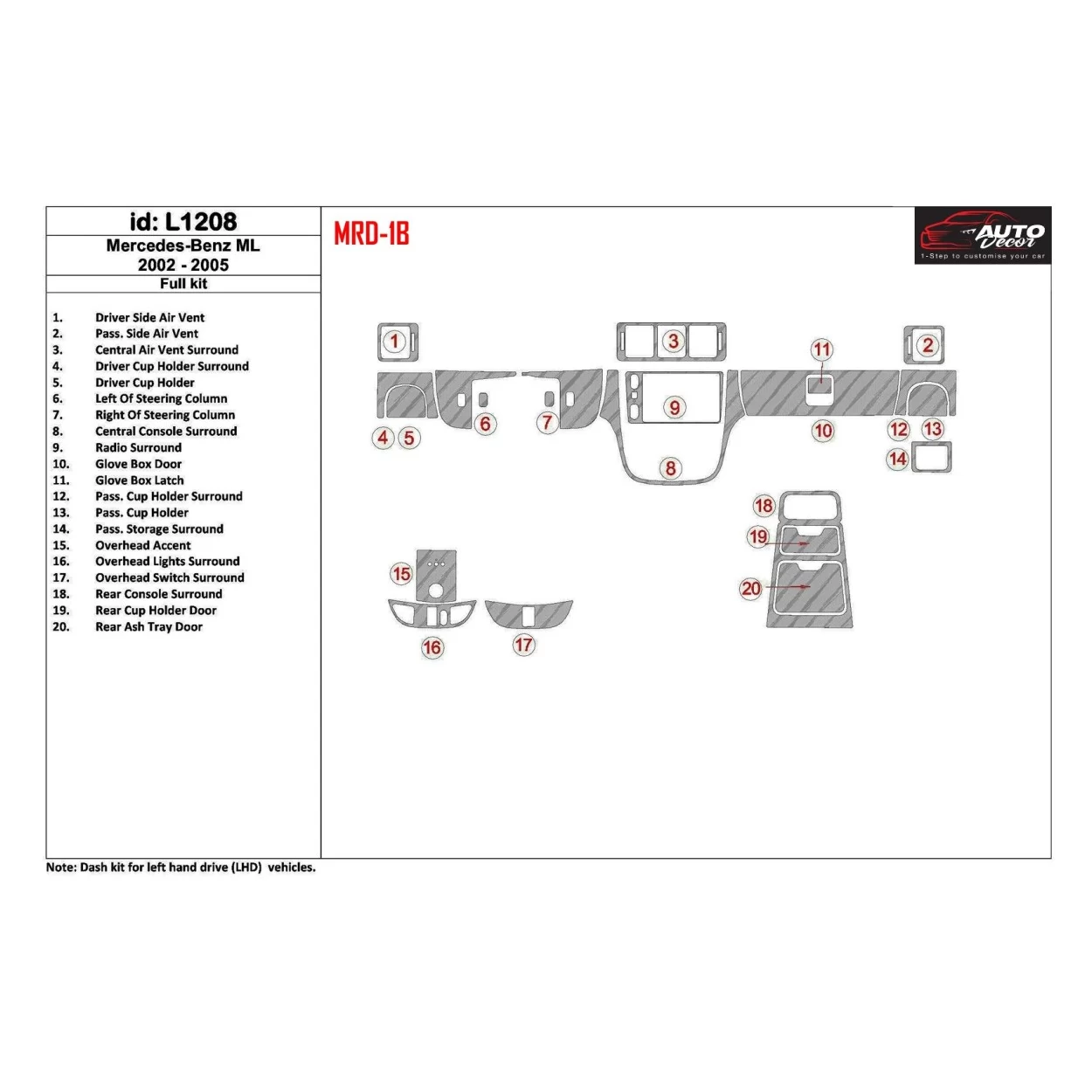 Mercedes Benz M Class 2002-2005 Full Set Interior BD Dash Trim Kit