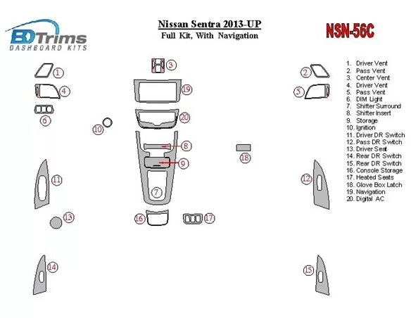 Nissan Sentra 2013-UP With NAVI Interior BD Dash Trim Kit - 1 - Interior Dash Trim Kit