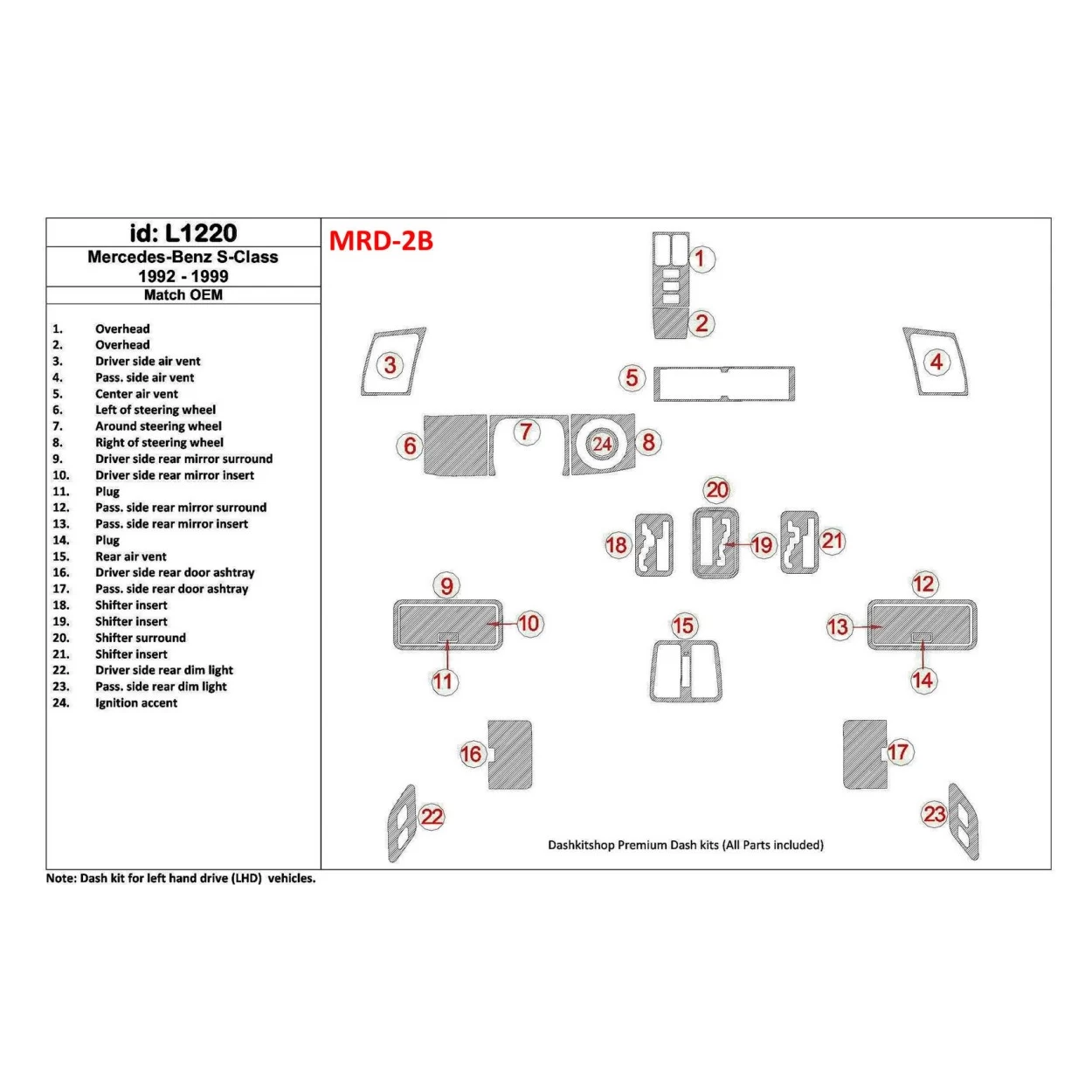 Mercedes Benz S Class 1992-1999 Full Set, OEM Compliance Interior BD Dash Trim Kit