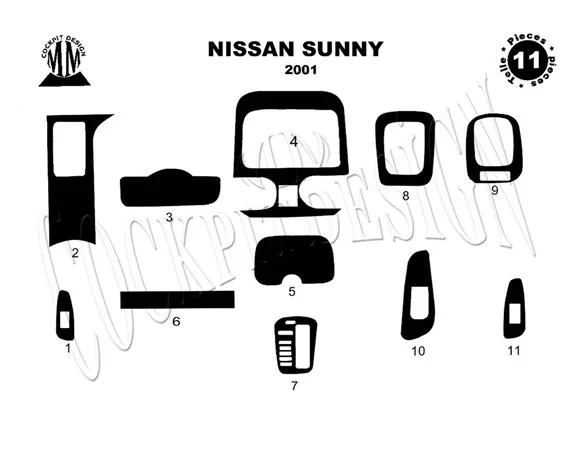 Nissan Sunny 01.2001 3D Interior Dashboard Trim Kit Dash Trim Dekor 11-Parts - 1 - Interior Dash Trim Kit