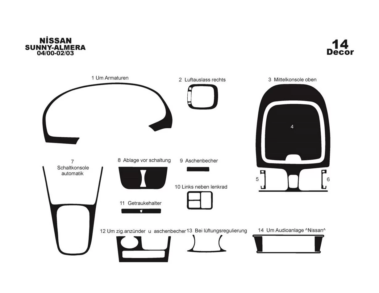 Nissan Sunny-Almera Arabian 04.00-02.03 3D Interior Dashboard Trim Kit Dash Trim Dekor 14-Parts - 1 - Interior Dash Trim Kit