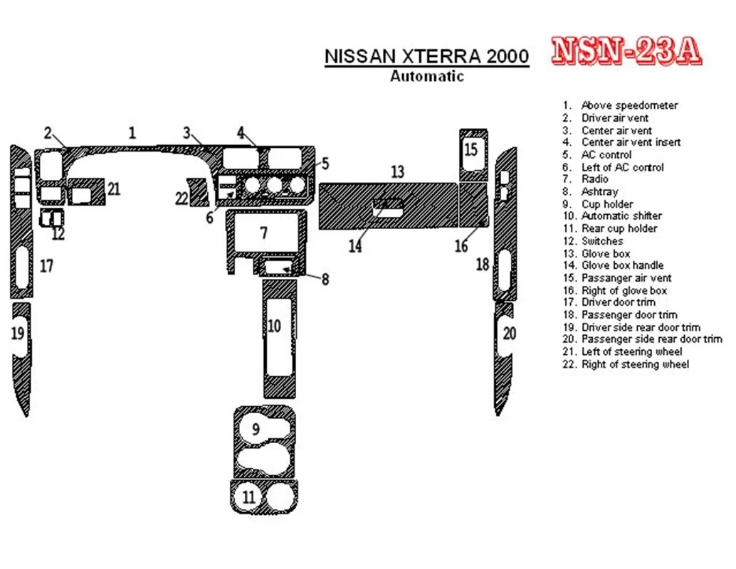 Nissan Xterra 2000-2000 Automatic Gearbox 22 Parts set Interior BD Dash Trim Kit - 1 - Interior Dash Trim Kit