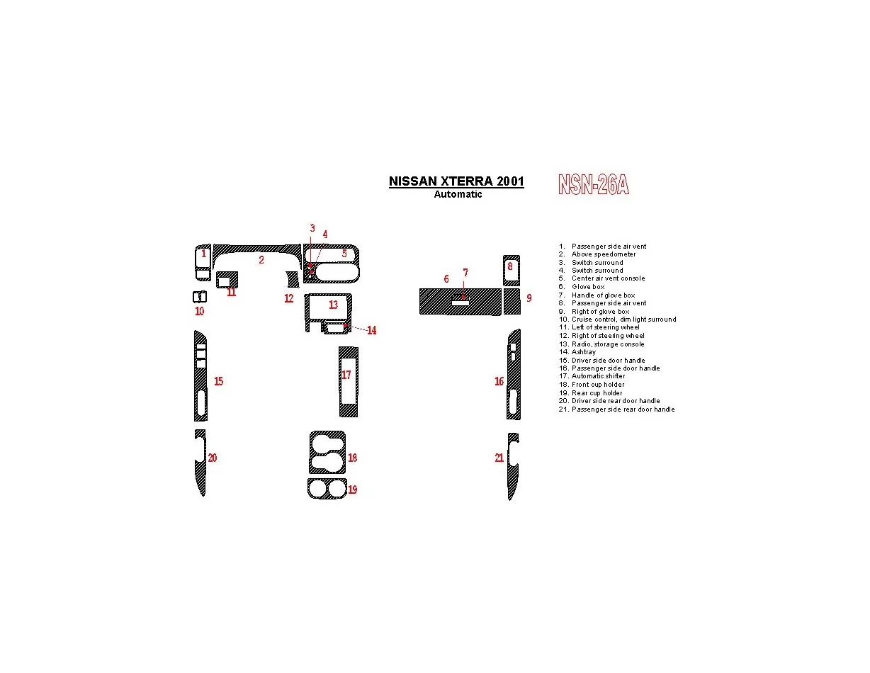 Nissan Xterra 2001-2001 Automatic Gearbox 21 Parts set Interior BD Dash Trim Kit - 1 - Interior Dash Trim Kit