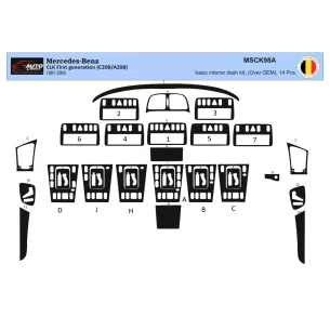 Mercedes Benz W208 CLK C208A208 1997–2003 3D Interior Dashboard Trim Kit Dash Trim Dekor 14-Parts 2