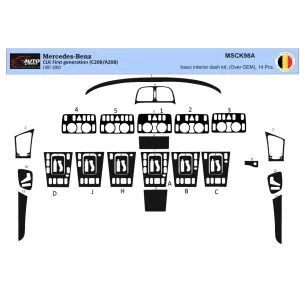 Mercedes Benz W208 CLK-Cabrio 1997–2003 3D Interior Dashboard Trim Kit Dash Trim Dekor 19-Parts 2