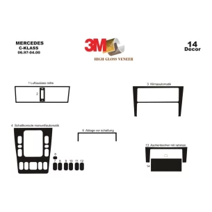 Mercedes C-Class W202 06.97-04.00 3D Interior Dashboard Trim Kit Dash Trim Dekor 14-Parts 2