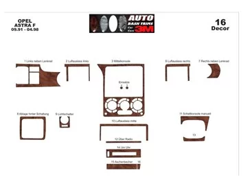 Opel Astra F 09.91-02.98 3D Interior Dashboard Trim Kit Dash Trim Dekor 16-Parts