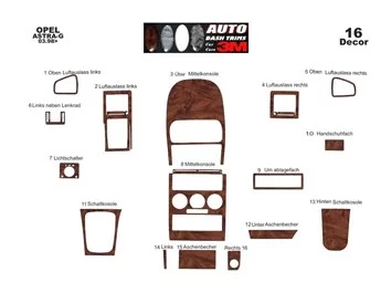 Opel Astra G 03.98-12.03 3D Interior Dashboard Trim Kit Dash Trim Dekor 16-Parts