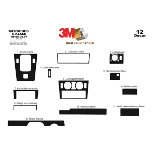 Mercedes C-Class W202 09.95-05.97 3D Interior Dashboard Trim Kit Dash Trim Dekor 12-Parts 2