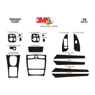 Mercedes C-Class W203 05.00-12.06 3D Interior Dashboard Trim Kit Dash Trim Dekor 16-Parts 2