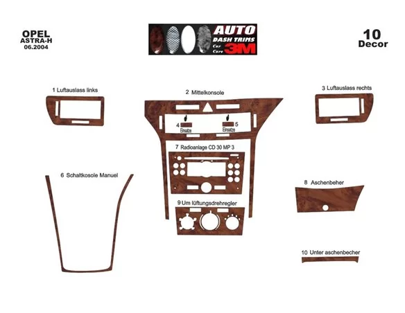 Opel Astra H 01.04-08.10 3D Interior Dashboard Trim Kit Dash Trim Dekor 10-Parts