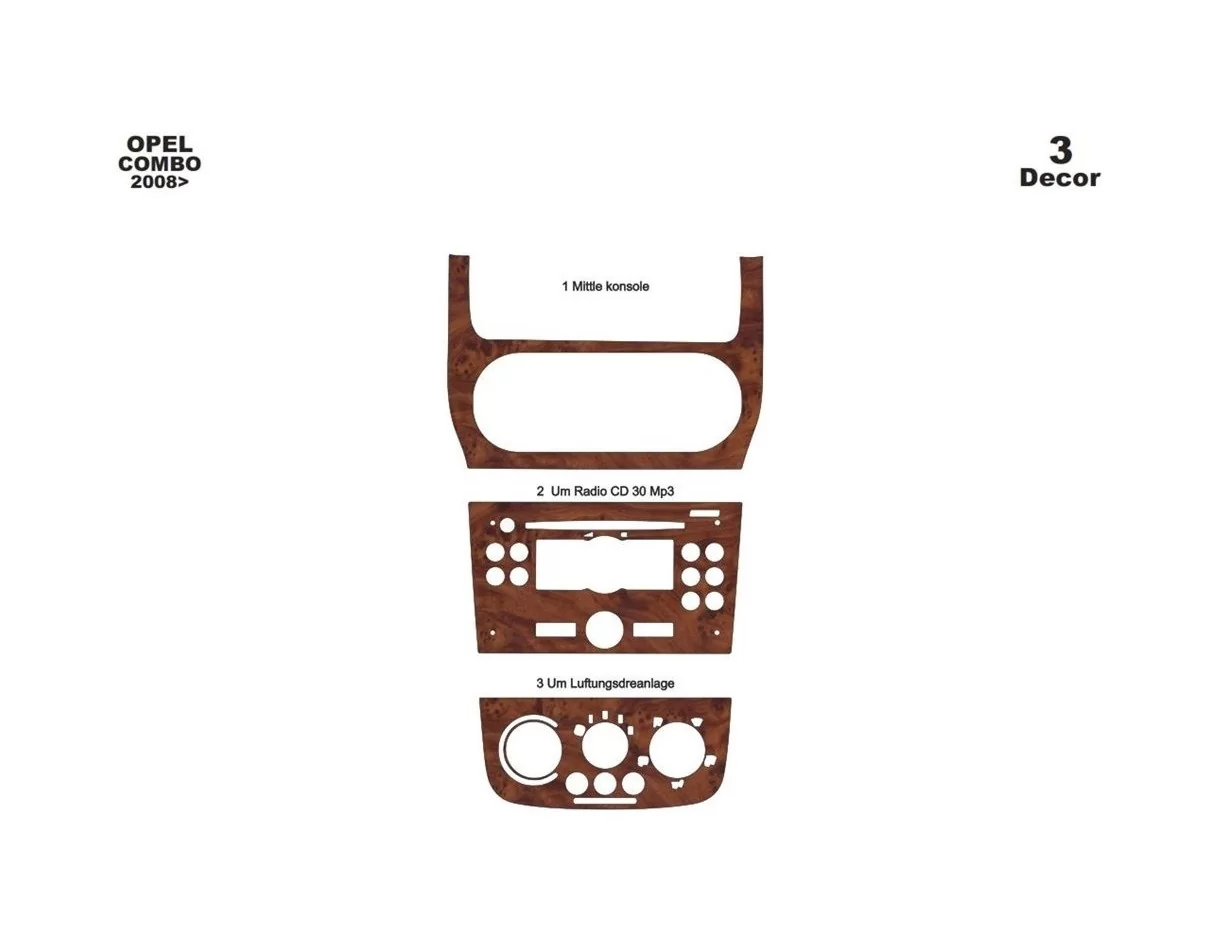 Opel Combo 01.2008 3D Interior Dashboard Trim Kit Dash Trim Dekor 3-Parts - 1 - Interior Dash Trim Kit